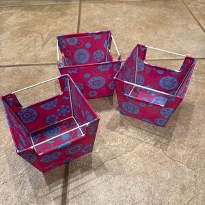 Floral Pink and Blue Storage Baskets - set of 3